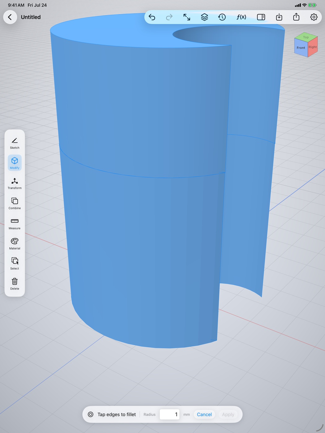 Filleting the edges of a solid body