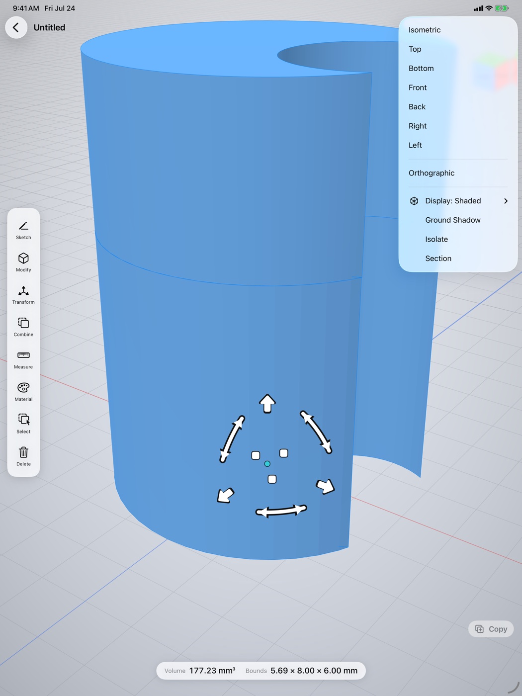 Views menu and display modes over a 3D model