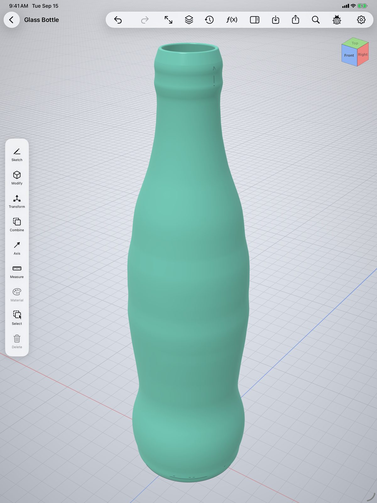 A revolved and shelled glass bottle