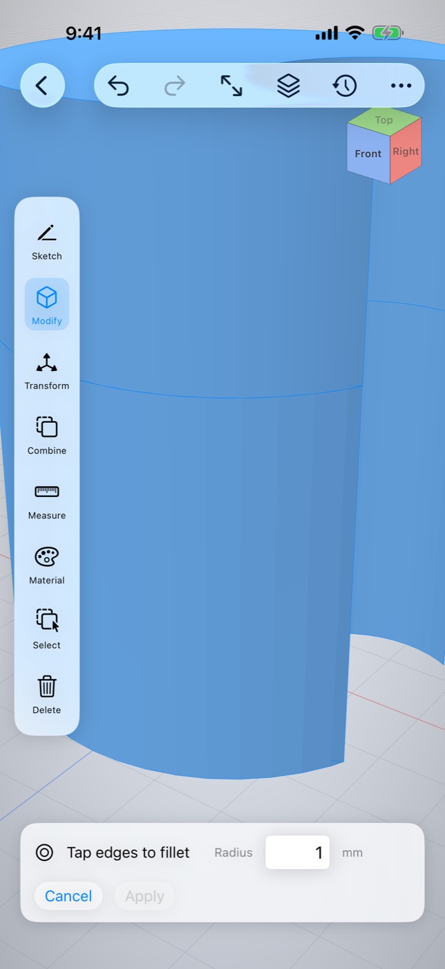 OpenShape3D on iPhone — filleting edges
