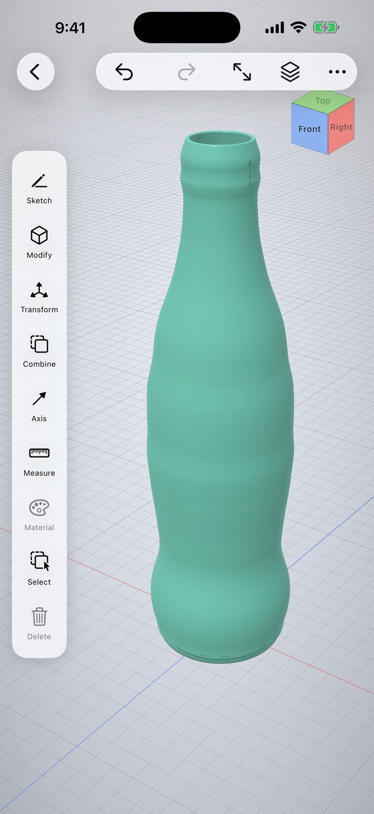 OpenShape3D on iPhone: a revolved glass bottle