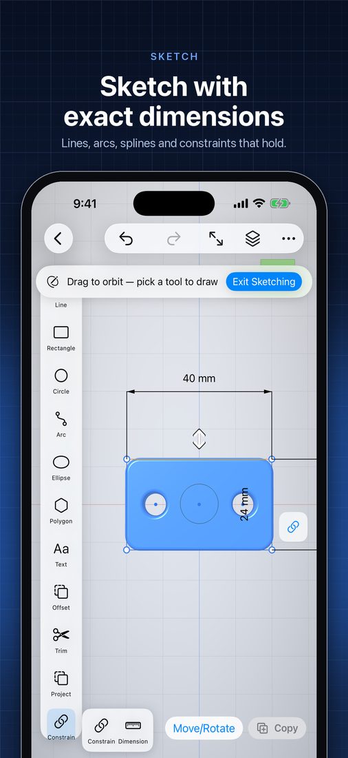Sketch with exact dimensions